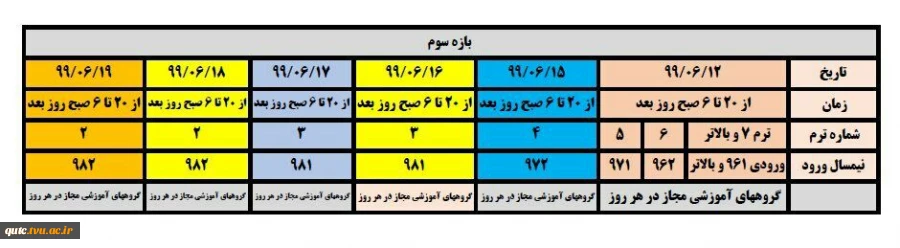 جدول زمان بندی بازه اول و دوم و سوم انتخاب واحد نیمسال ۹۹۱ 3