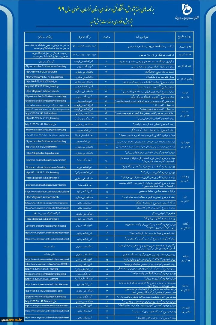 برنامه های هفته پژوهش دانشگاه فنی حرفه ای استان خراسان رضوی اعلام می گردد 2