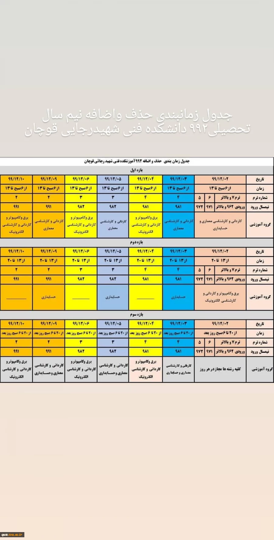 حذف و اضافه دانشکده فنی شهیدرجایی قوچان شروع شد 2