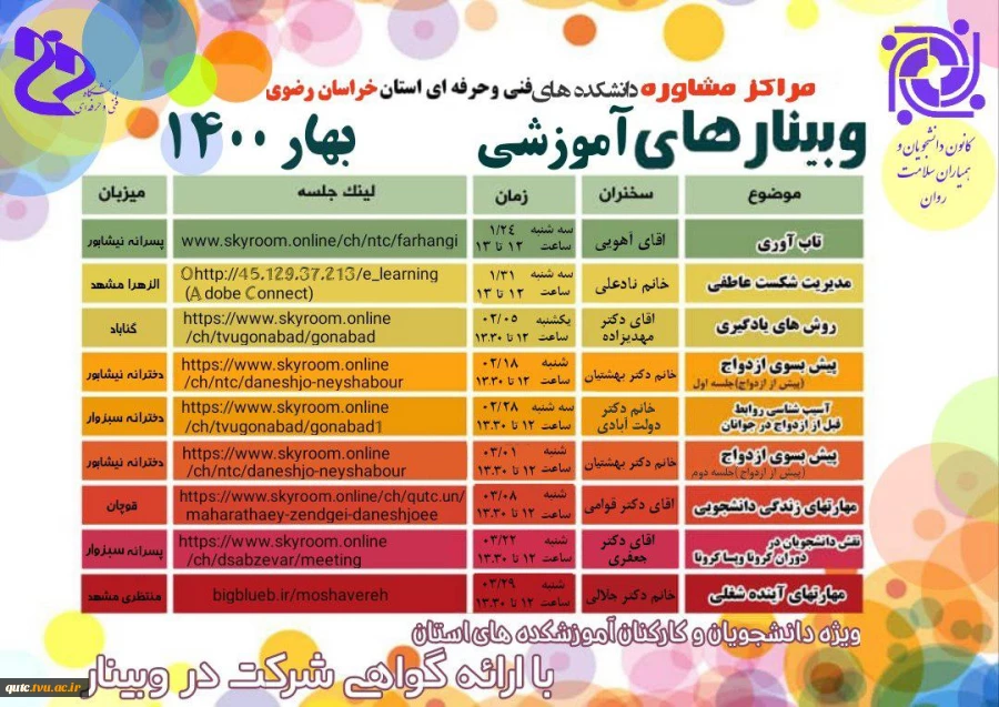 گروه مشاورین خراسان رضوی با همکاری همیاران سلامت وبینارهای آموزشی برگزار می نماید 2