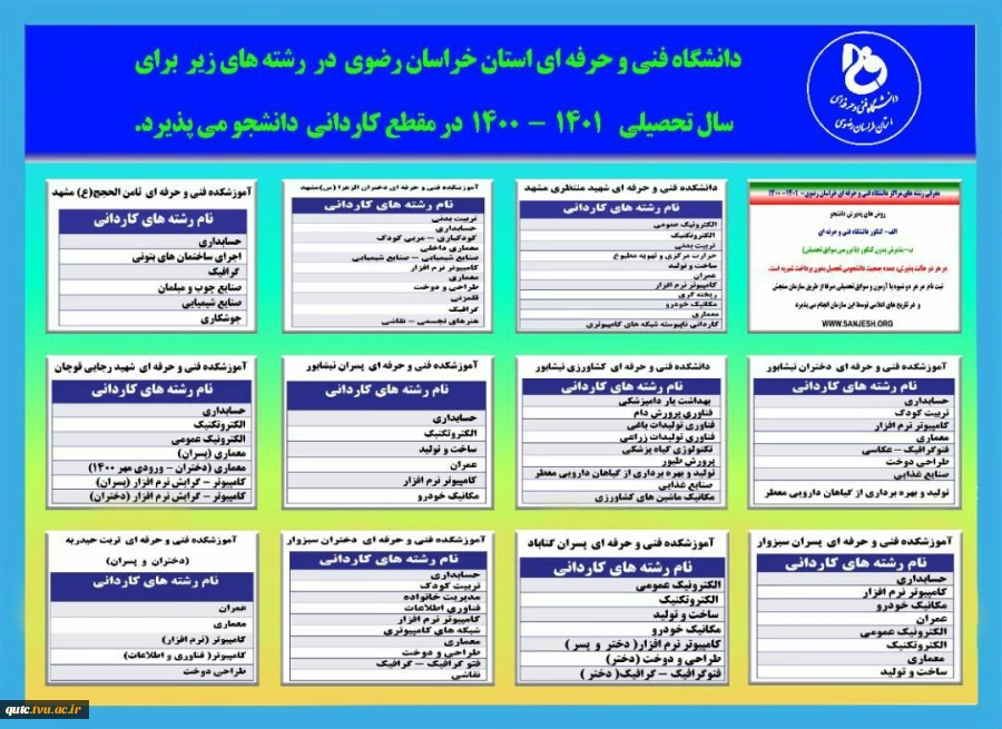 ثبت نام مقطع کاردانی دانشکده فنی شهیدرجایی قوچان شروع شد 2