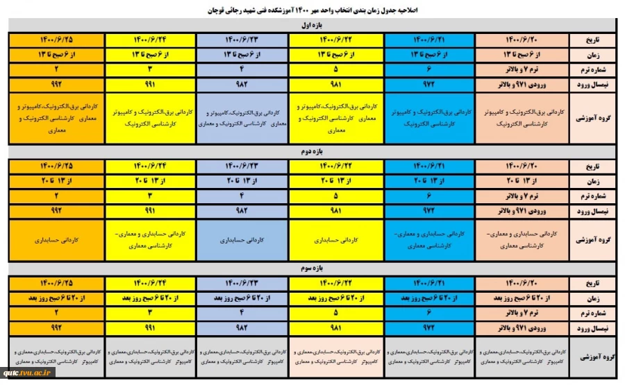 اصلاحیه انتخاب واحد مهر 1400 2