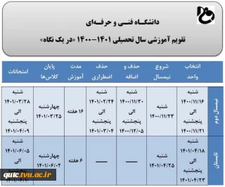 تقویم آموزشی برای نیمسال دوم و تابستان سال تحصیلی 1401-1400