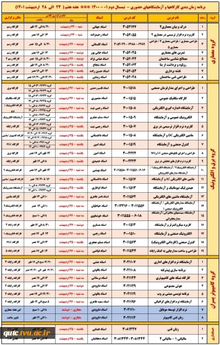 برنامه کلاسهای حضوری - هفته هفتم