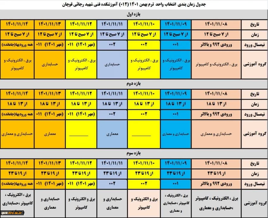 اطلاعیه شماره یک - جدول زمان بندی انتخاب واحد ترم بهمن ۱۴۰۱ 2