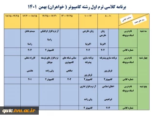 اصلاحیه برنامه ترم اول رشته کامپیوتر (خواهران)