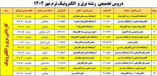 دروس تجمیعی رشته برق و الکترونیک ترم مهر ۱۴۰۲