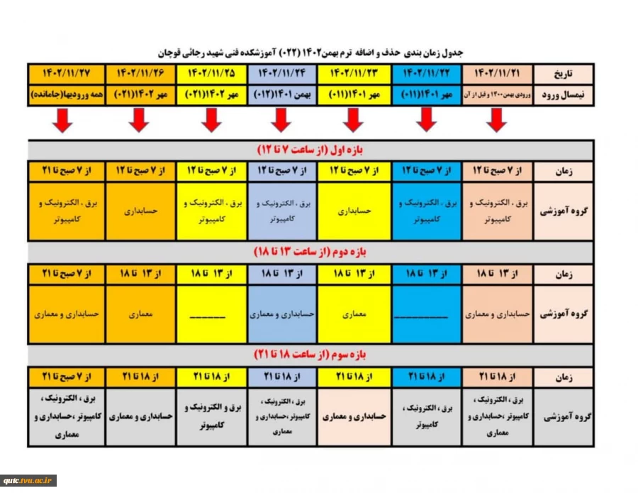 جدول زمان‌بندی حذف و اضافه نیمسال دوم (۱۴۰۳-۱۴۰۲) 2