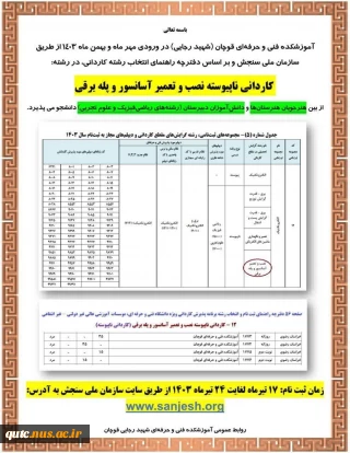 قابل توجه هنرجویان هنرستان‌ها و دانش‌آموزان دبیرستان‌ها (دیپلم‌های ریاضی و علوم تجربی)