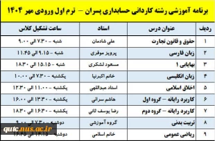اطلاعیه واحد آموزش - ویژه دانشجویان ترم اول پسران - ورودی مهر ۱۴۰۴
 2